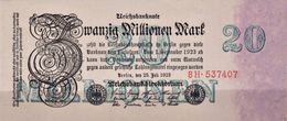 GERMANY 20 MILLIONEN MARK REICHSBANKNOTE 1923 AD PICK NO.97 UNCIRCULATED UNC - 20 Mio. Mark