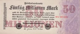 GERMANY 50 MILLIONEN MARK REICHSBANKNOTE 1923 AD PICK NO.98 UNCIRCULATED UNC - 50 Mio. Mark