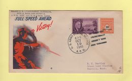 APO 635 - US Postal Army Service - 19 Oct 1945 - Mixte US France - Full Speed Ahead For Victory - Guerre De 1939-45