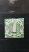 RARE 1 KREUZER FREIMARKE GERMAN STATES 1859  CLEAR IMPERFORATED GREEN STAMP TIMBRE - Postfris