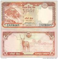 Nepal P-62, 20 Rupee, Mount Everest, Krishna Temple / Sambar Deer, 2009 - Nepal