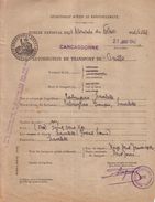 AUDE - CARCASSONNE - GUERRE 1939-45 - SECRETARIAT D' ETAT AU RAVITAILLEMENT - AUTORISATION DE TRANSPORT - 1942 - Andere & Zonder Classificatie