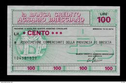 Mini Assegno BANCA CREDITO AGR BRESCIANO Ass Comm Prov Bs 100 Lire - FDS - [10] Scheck Und Mini-Scheck