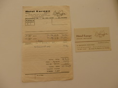 Facture Et Carte De Visite De L'hôtel De L'Europe R; Deconinck-Demuysere 60, Av. Des Mouettes à La Panne En Belgique. - Sport En Toerisme