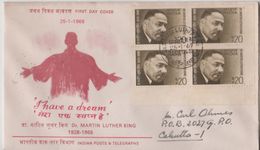 India  1969  Martin Luther King  Block Of 4  CALCUTTA  FDC  # 88840  Inde Indien - Martin Luther King