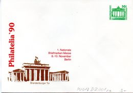 DDR Privatganzs.-Umschlag  PU 017 D2/001ca Wz 50(Pf) "PHILATELIA ´90 - Brandenburger Tor", Ungebraucht - Privatumschläge - Ungebraucht