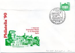 DDR Privatganzs.-Umschlag  PU 017 D2/001-d Wz 50(Pf) "PHILATELIA ´90 - Reichstagsgebäude", SSt 10.11.90 BERLIN - Enveloppes Privées - Oblitérées