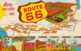 Route 66 Map And Greeting Famous Scene From Road, C1950s/60s Vintage Postcard - Route '66'