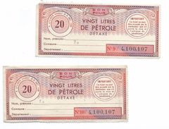 Libération/Tickets De Rationnement/2  Tickets/20 Litres De Pétrole Détaxé / Années 1950       OL101 - Dokumente