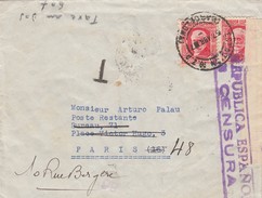 LETTRE ESPAGNE. 1937. BARCELONA POUR PARIS CENSURA REPUBLICA. TAXE. VERSO TAXE DUVAL 30c - 1931-50 Covers