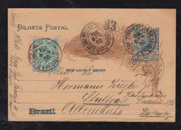 Brazil Brasil 1904 BP 63 50R Stationery Card Uprated PORTO ALEGRE To STUTTGART Germany - Briefe U. Dokumente