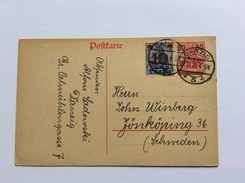Danzig Ganzsache 1920 Postkarte Michel P7 + Mi. 17 Gestempelt > Schweden (Poland Polen Brief Cover Sweden - Postwaardestukken