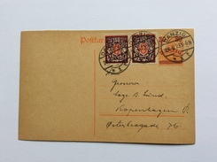 Danzig Ganzsache 1920 Postkarte Michel P6 + Mi. 129y Gestempelt 1923> Dänemark (Poland Polen Brief Cover Denmark - Postwaardestukken