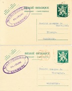 427/25 - 2 Entiers Postaux Lion V LOKEREN 1945/46 - Cachet Filature Stanislas Cock à LOKEREN - Postcards 1934-1951