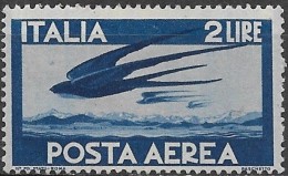 ITALY 1945 Air. Swallow In Flight -  2l. - Blue MH - Posta Aerea