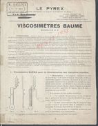 DOCUMENT COMMERCIALE DE 1922/23 LE PYREX VISCOSIMETRES BAUME + 3 BULLETIN D ETALONNAGE VAS PARIS RUE CLEMENT : - Material Und Zubehör