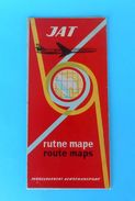 JAT - YUGOSLAV AIRLINES Vintage Route Maps (1961) * Excellent Condition * Yugoslavia Jugoslavia Jugoslawien Jugoslavija - Werbung