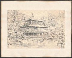 Cca 1960 Japán Pagoda, Jelzett Nyomat , 13×19 Cm - Unclassified