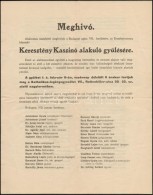 1921 Meghívó A VII. Kerületi Keresztény Kaszinó Alakuló... - Unclassified