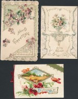 Cca 1900 3 Db Dombornyomott, Csipke Litho üdvözlÅ‘kártya / 3 Embroided Litho Greeting Cards - Non Classés
