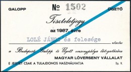 1987 Budapesti Galopp és ÜgetÅ‘ Tiszteletjegy, 5,5x10 Cm - Sin Clasificación