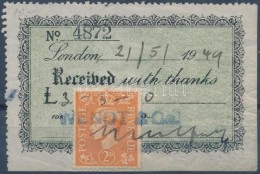 Nagy Britannia 1949 Kisalakú Nyugta 2P Postabélyeggel / 2P Postage Stamp On Receipt - Unclassified