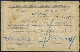 1944 BRFK-igazolvány Detektív Részére - Sin Clasificación