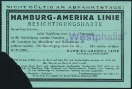 Cca 1930 A Hamburg Amerika Linie Westphalia Hajójára Szóló Jegy - Sin Clasificación