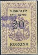 1921 Miskolc Városi Okmánybélyeg Világossárga 20K (4.000) - Unclassified