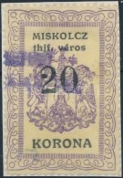 1921 Miskolc Városi Okmánybélyeg Világossárga 20K (4.000) - Sin Clasificación