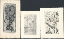 3 Csehszlovál Ex Libris Rézkarc, Papír,  Jelzett,  / Etched Bookplates, - Other & Unclassified