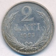 Lettország 1925. 2L Ag T:2 Patina 
Latvia 1925. 2 Lati Ag C:XF Patina 
Krause KM#8 - Unclassified