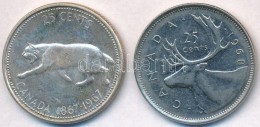 Kanada 1967. 25c Ag 'Hiúz' + 1968. 25c Ni 'Rénszarvas' T:2
Canada 1967. 25 Cents Ag 'Lynx' + 1968. 25... - Unclassified