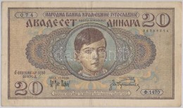 Jugoszlávia 1936. 20D T:III
Yugoslavia 1936. 20 Dinara C:F - Unclassified