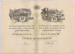 Sopron 1926. 'Soproni Takarékpénztár' Részvénye 10P-rÅ‘l, Magyar és... - Non Classificati