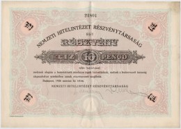 Budapest 1926. 'Nemzeti Hitelintézet Részvénytársaság' Részvénye... - Unclassified