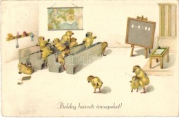 T2/T3 Boldog Húsvéti Ünnepeket! / Easter Greeting Card, Chicken School, Humor. Litho (EK) - Non Classificati