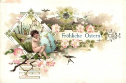 T2 Húsvéti üdvözlet! / Fröhliche Ostern! / Easter Greeting Litho Floral Art Postcard - Non Classés