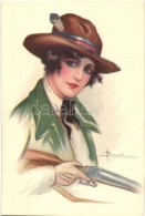 * T1/T2 Hunting Lady, Italian Art Deco Postcard S: Busi - Unclassified