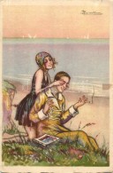 * T2/T3 Italian Art Postcard, Bohemian Couple At The Beach;  Degami 651. S: Busi - Sin Clasificación