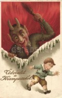 T3 Üdvözlet A Krampusztól / Krampus With Child. Litho (EK) - Unclassified