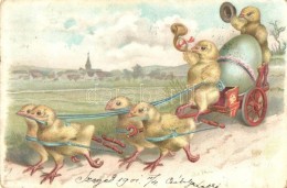 T2/T3 Chicken Cart Transporting An Egg. Easter Art Greeting Card. Litho  (Rb) - Sin Clasificación