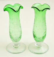 Zöld SzínÅ± Kraklé üveg Váza Pár, Hibátlan, M: 15 Cm - Verre & Cristal