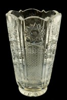 Díszes üvegváza, Csiszolt, Metszett, Kis Csorbákkal, M: 16 Cm - Glass & Crystal