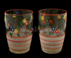 2 Db Virágmintás Kispohár, Kézzel Festett, Apró Kopásokkal, D: 6,5 Cm - Verre & Cristal