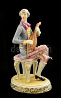 Hollóházi Barokk Férfi Zenész Porcelán Figura, Jelzett, Kézzel Festett,... - Autres & Non Classés