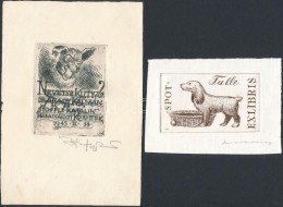 2 Db Jelzett Kutyás Ex Libris  Rézkarc, Papír. / Etched, Signed Bookplates. Dogs.5x8, 8x6 Cm - Other & Unclassified