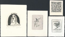 Gyarmati, Brockdorff, Dawski, Vodrazka 4 Db Ex Libris Rézkarc, Jelzettek / 4 Etched Bookplates ~10x12 Cm - Other & Unclassified