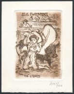 Remo Wolf (1912-2009): Ex Libris S. I. Iwenski. Rézkarc, Papír,  Jelzett, 10×7 Cm - Otros & Sin Clasificación