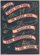Karl Wlasak (?-?): Ex Libris Emmi Andrusiewicz. Linó, Papír, Két Helyen Jelzett, 14×7 Cm - Other & Unclassified